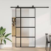 Schuifdeur met beslagset 102,5x205 cm gehard glas zwart