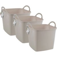 Kuip/emmer/wasmand - 3x - flexibel - beige - 43 liter - vierkant - kunststof