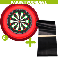 Lena Professional Dartbord +  Dartmat 90*300 incl oche + Dartbordverlichting Deluxe XL Rood