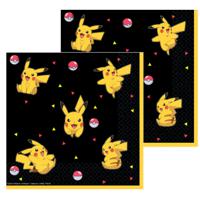 Pokemon themafeest servetten - 32x - zwart/geel - papier - 33 x 33 cm