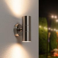 Jasmin Led Wandlamp - 10 Watt 800 lumen - IP44 Waterdicht - GU10 vervangbare lichtbron - 4000K neutraal wit - Dimbaar - Binnen en buiten - Up & Down Light - RVS
