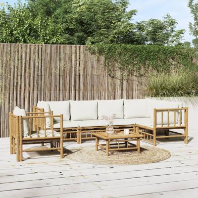 7-delige Loungeset met kussens bamboe crèmewit