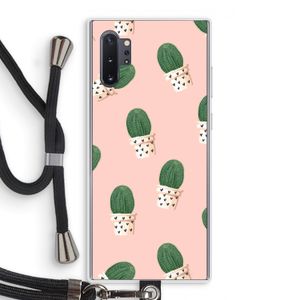 Cactusprint roze: Samsung Galaxy Note 10 Plus Transparant Hoesje met koord