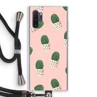 Cactusprint roze: Samsung Galaxy Note 10 Plus Transparant Hoesje met koord