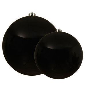 Grote kerstballen 2x stuks zwart 14 en 20 cm kunststof