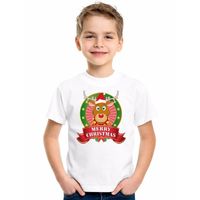 Wit Kerst t-shirt voor kinderen met een rendier - thumbnail