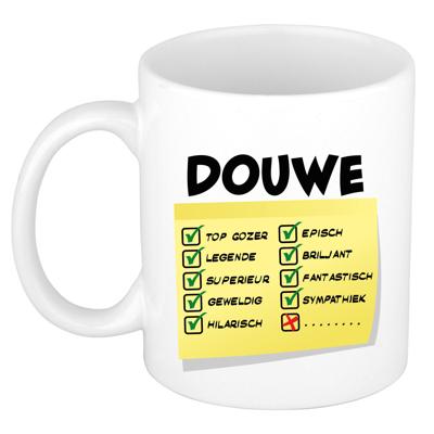 Naam mok Douwe - wit - top gozer - keramiek - 300 ml - cadeau collega beker