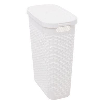 Smalle Wasmand met deksel Rotan - wit - gevlochten kunststof - 40 liter - 26 x 46 x 60 cm
