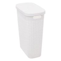 Smalle Wasmand met deksel Rotan - wit - gevlochten kunststof - 40 liter - 26 x 46 x 60 cm