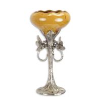 A BRONZE MOUNTED PORCELAIN DRAGONFLY VASE - SILVER PLATED