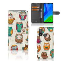 Huawei P Smart 2020 | Telefoonhoesje | Met pasjeshouder | Vrolijke Uilen