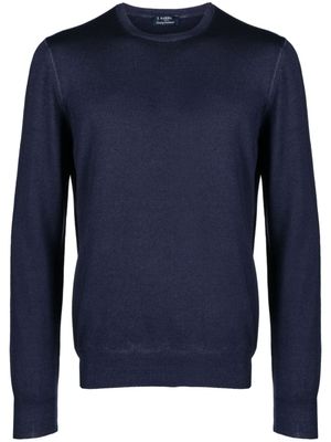 Barba pull en laine vierge à bords nervurés - Bleu
