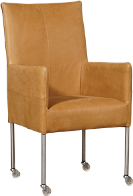 Cognac leren moderne eetkamerstoel Spark - poot rond rvs met wiel - Kenia Leer Cognac (cognac leer)