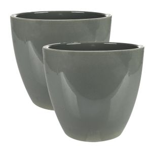 2x stuks plantenpot/bloempot in een strakke Scandinavische look antraciet Dia 20 cm en Hoogte 19 cm