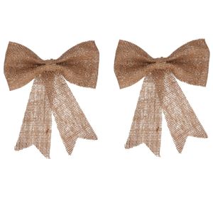 2x Kersthangers naturel strik van jute met glitters 24 cm