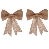 2x Kersthangers naturel strik van jute met glitters 24 cm - thumbnail