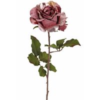 Kunstbloem roos Glamour - donker roze - satijn - 61 cm - kunststof steel - decoratie bloemen