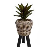 Planten/bloemen mand op pootjes - rotan gevlochten - D27 x H42 cm - plantenpot - bloempot