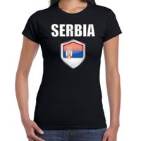 Servie landen supporter t-shirt met Servische vlag schild zwart dames