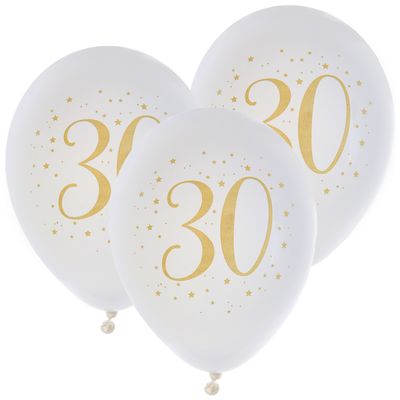 Verjaardag leeftijd ballonnen 30 jaar - 24x stuks - wit/goud - 23 cm - Feestartikelen/versieringen Verjaardag leeftijd ballonnen 30 jaar - 24x stuks - wit/goud - 23 cm - Feestartikelen/versieringen