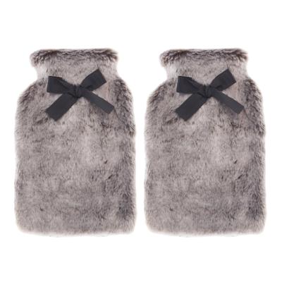 Warmwaterkruik - 2x - 280 ml - fluffy pluche - grijs - winter - kruik Warmwaterkruik - 2x - 280 ml - fluffy pluche - grijs - winter - kruik