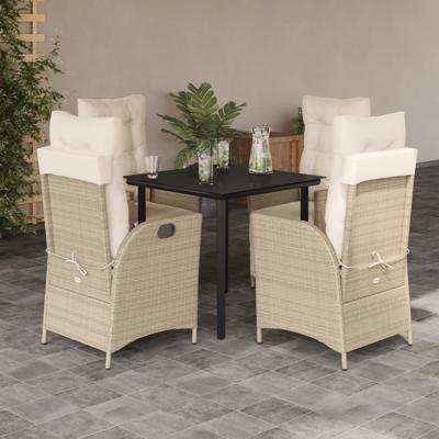 5-delige Tuinset met kussens poly rattan beige