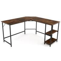 138cm L-Vormig Computerbureau Hoekbureau voor Thuiskantoor Bureau met Metalen Frame Verwijderbare Plank Bruin/Natuurlijke