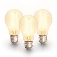 Set van 3 Smart filament lampen - A60 bolvorm - E27 - 7 Watt 806 lumen - CCT White Ambience - Wifi & Bluetooth - Bestuurbaar via app - Google Home, Amazon Alexa en Siri - LED Gloeilamp