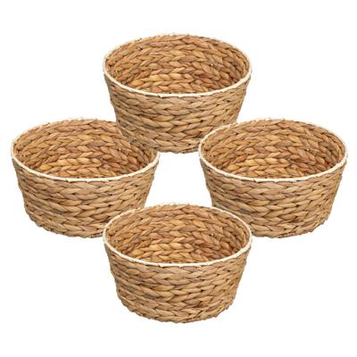 Rieten gevlochten mandje - 4x - naturel - D26 x H13 cm - rond - opbergmandje - broodjes - badkamer