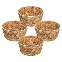 Rieten gevlochten mandje - 4x - naturel - D26 x H13 cm - rond - opbergmandje - broodjes - badkamer