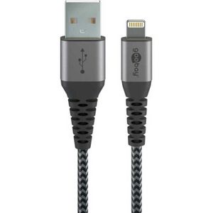 goobay Lightning naar USB-A textielkabel met metalen aansluitingen kabel 1 meter