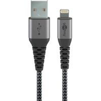 goobay Lightning naar USB-A textielkabel met metalen aansluitingen kabel 1 meter - thumbnail