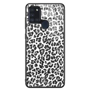 Samsung Galaxy A21s glazen hardcase - Luipaard grijs
