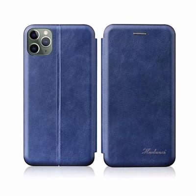 Voor iPhone 11 TPU + PU geïntegreerde spanning magnetische kaarthouder retro lederen draagtas (blauw)