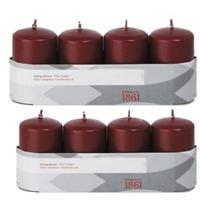 Cilinderkaarsen/stompkaarsen - set 8x - bordeauxrood - 5 x 8 cm - 18 branduren