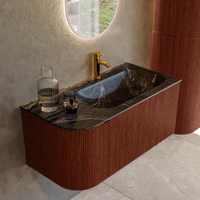 Badmeubel Mondiaz Kurve-Dlux | 95 cm cm | Meubelkleur Ruby | Wastafelkleur Lava | Solid surface | Wasbak rechter zijde spoelbak | 1 kraangat