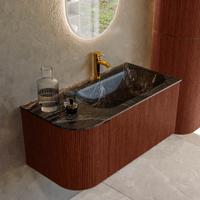 Badmeubel Mondiaz Kurve-Dlux | 95 cm cm | Meubelkleur Ruby | Wastafelkleur Lava | Solid surface | Wasbak rechter zijde spoelbak | 1 kraangat