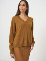 Trui met geribde V-hals en zakken van biologisch cashmere
