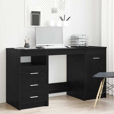 Bureau met lade Zwart eiken 140 x 50 x 76 cm Bewerkt hout