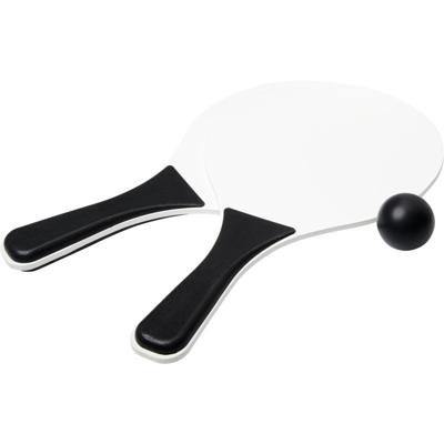 Beachball set buitenspeelgoed - zwart/wit - Hout - Rackets/batjes en bal - Tennis ballenspel