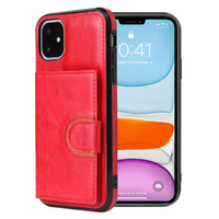 iPhone 11 hoesje - Backcover - Pasjeshouder - Portemonnee - Kunstleer - Rood - thumbnail