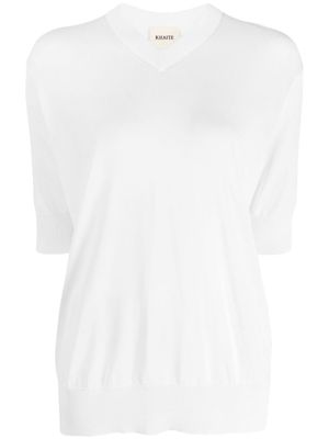 KHAITE sweat en maille fine à col v - Blanc