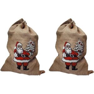 2x Jute zakken voor kerstcadeau / kerstcadeautjes