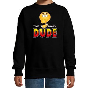 Funny emoticon sweater Time is money dude zwart kids