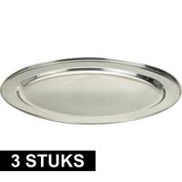 Excellent Houseware serveerschaal/barbecueschaal - 3x - 35 x 21 cm - RVS