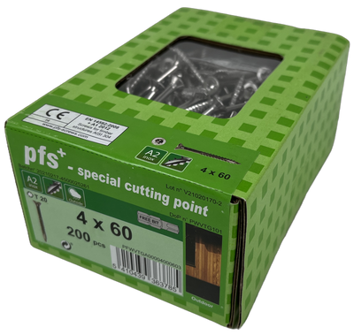 pgb-Europe PFS+ | RVS Spaanplaatschroef PFS+ VZK-T Ø 4,0x60 A2 - 200 stuks - PFWVTGA00004000603