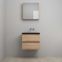 On-Line Badkamermeubelset - 60 cm - Voorgemonteerd - Ladestructuur - Acryl Wastafel - zonder Kraangat - Spiegelkast - Eiken