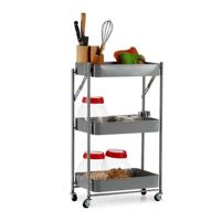 Kinvara Keuken/badkamer trolley - L45 x B30 x H78 cm - grijs - metaal - opvouwbaar - met wielen