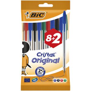 Balpen Bic Cristal assorti medium zakje ÃƒÆ' 8+2 gratis