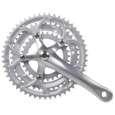 Mighty crankstel race 3 x 8 speed 30/42/52t aluminium zilver